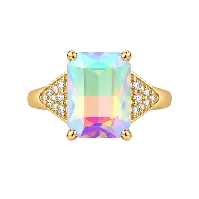 Gold Tone Aurora Borealis Crystal Rhinestone Statement Ring Size 7