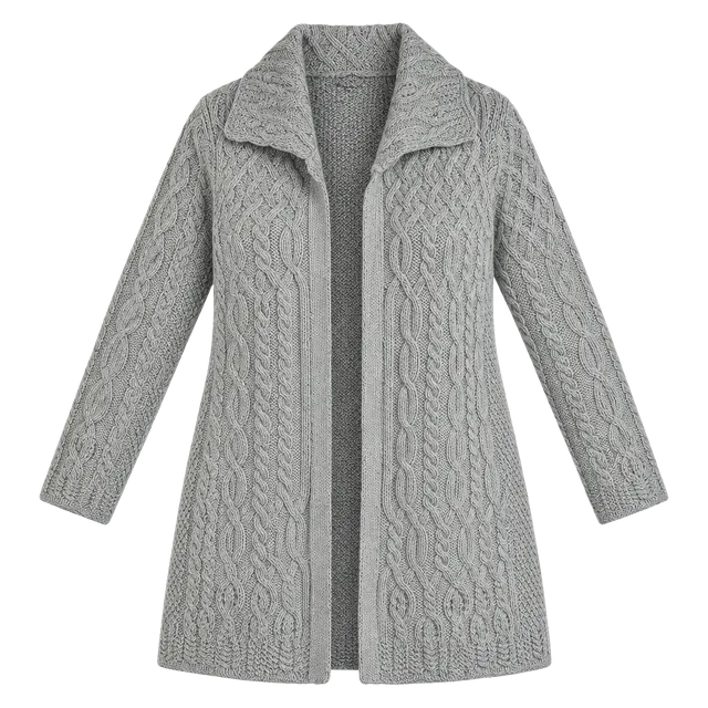 Aran Crafts Ireland Merino Wool Cable Knit Cardigan Sweater Gray Fisherman M