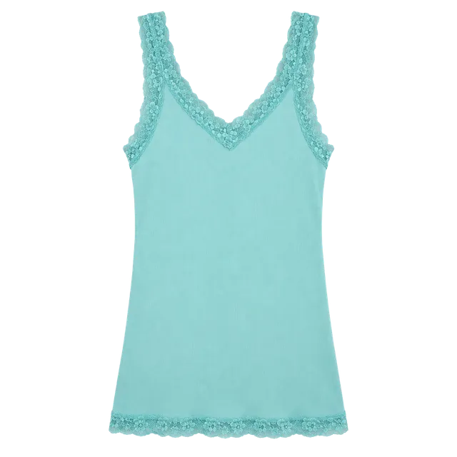 Shimera Camisole Size M Sky Blue Cotton Rayon Lace Trim