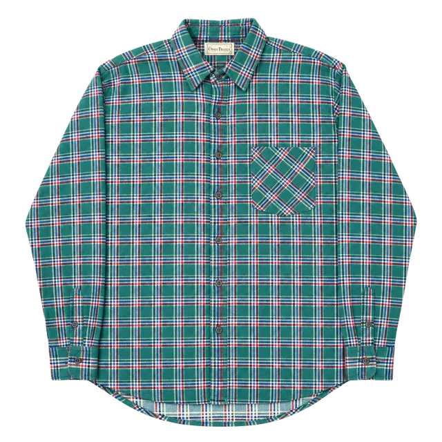 Vintage Open Trails Plaid Flannel Shirt Size XL Green Cotton Long Sleeve