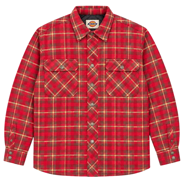 Dickies Quilted Lined Flannel Shirt Jacket Size Large Red Plaid