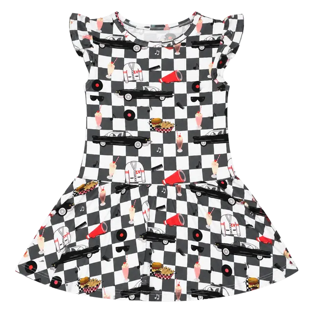 Lori + Val bamboo Bodysuit Dress Size 18-24 M Checkered Retro Car Print