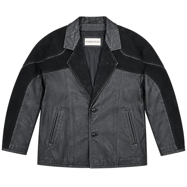 Charles Klein Leather Coat Size M Black Suede Trim Trench
