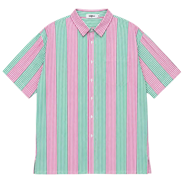 Vatpavé Striped Short Sleeve Button-Up Shirt 3XL Pink Green