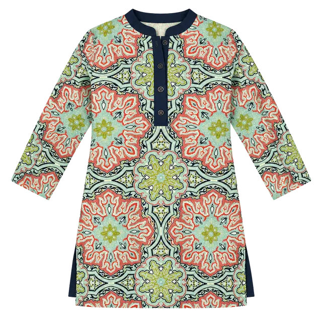 J.McLaughlin Blue Paisley Print Long Sleeve Tunic Top