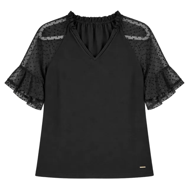 Anne Klein Short sleeved black top with sheer puff sleeves, Size ...,