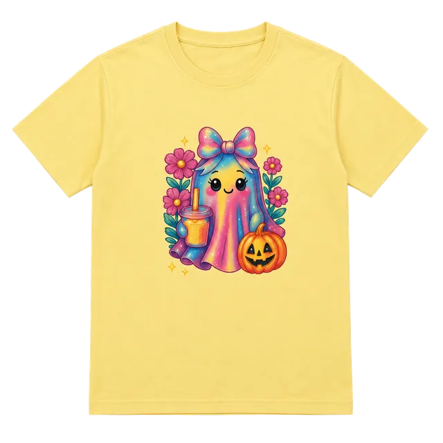 Gildan Cute Ghost Pumpkin XL Yellow Graphic T-Shirt