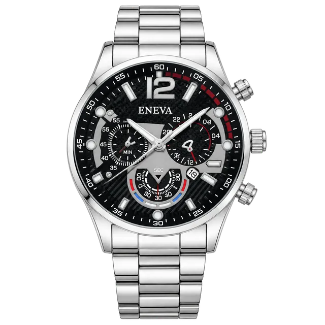 Eneva Men's Silver Stainless Steel Quartz Wristwatch
