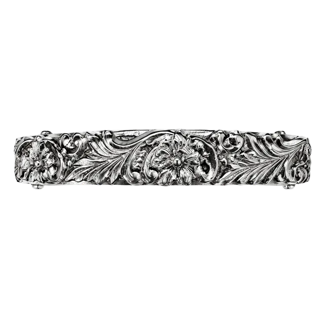 Vintage Silver Tone Ornate Floral Bangle Bracelet 6.5 Inch