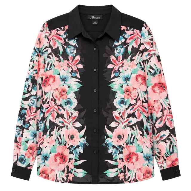 AB Studio Floral Button Down Shirt Size XL