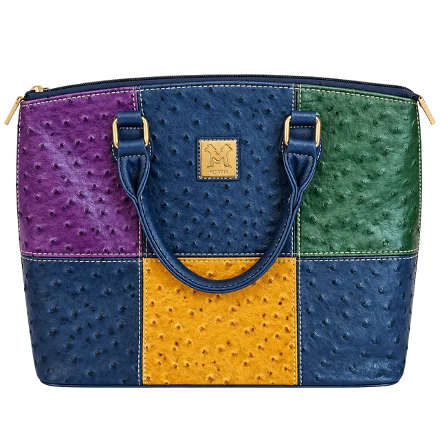 Mercia Multicolor Ostrich Embossed Patchwork Satchel Shoulder Bag New