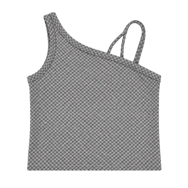 Girls All in Motion Asymmetrical Crop Top Size M(8) Gray Houndstooth