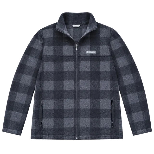 Columbia Plaid Full Zip Fleece Jacket Gray Black
