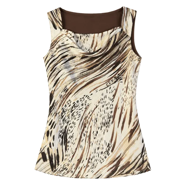 Willi Smith Blouse Size M Brown Animal Print Cowl Neck Sleeveless Top
