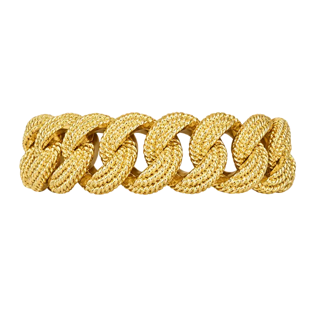 Vintage 1980s Textured Gold Tone Chunky Curb Link Statement Bracelet