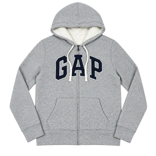 Gap Sherpa Lined Zip Up Hoodie Size M Gray Logo Sweatshirt