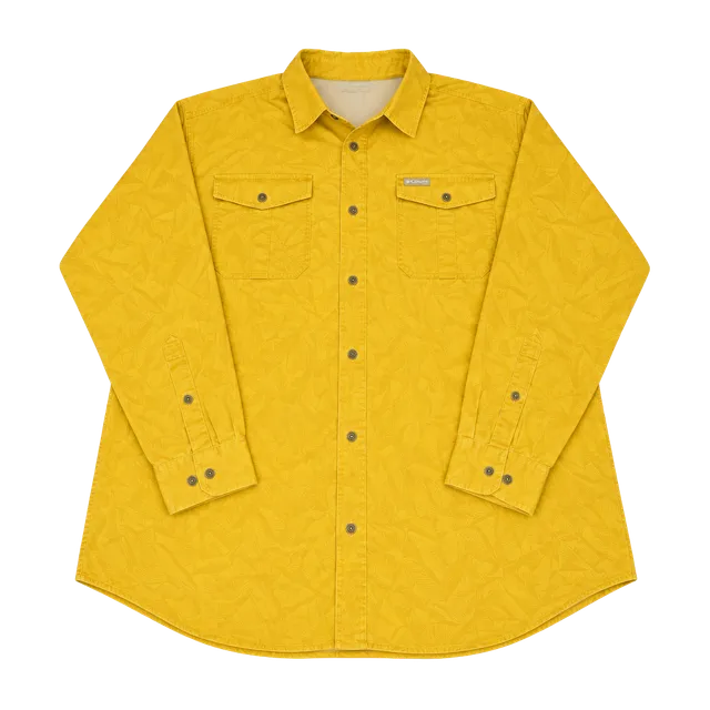 Columbia Mens XXL Yellow Button Up Shirt Long Sleeve Cotton Outdoor Hiking 2XL