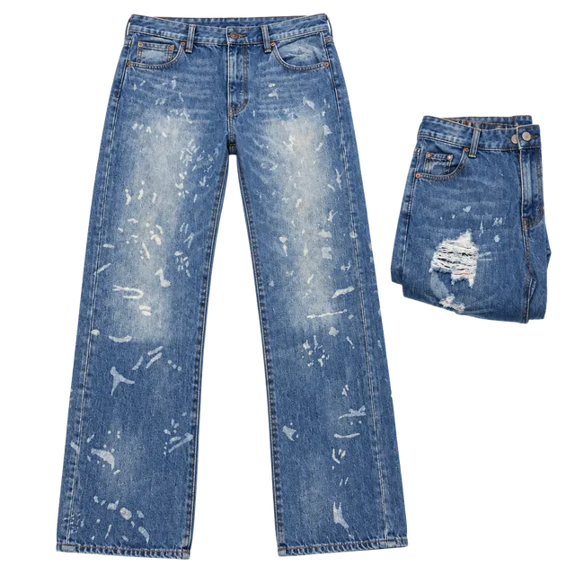 Levi's 501 Straight Jeans 34x32 Light Wash Distressed Paint Splatter