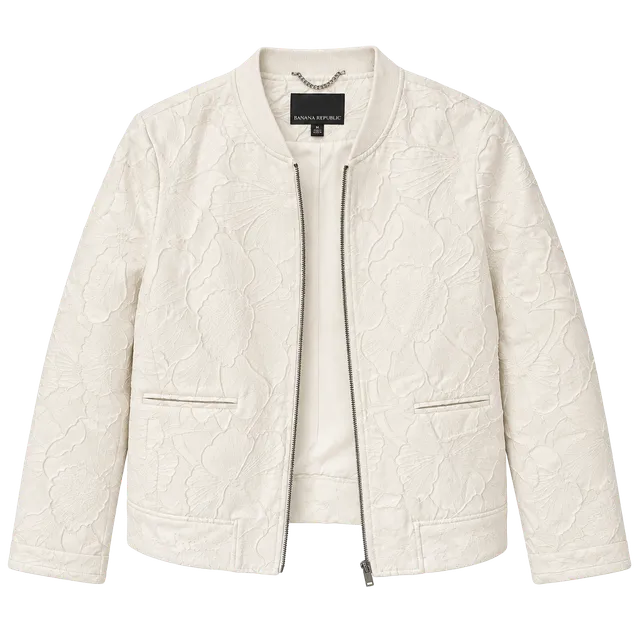 Banana Republic Floral Embossed Bomber Jacket Size M Off White