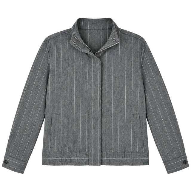Calvin Klein Pinstripe Jacket Size M Gray Full Zip Stand Collar
