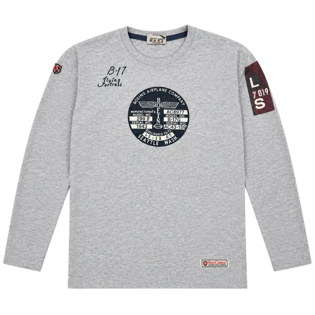 Red Canoe Boeing B-17 Flying Fortress Long Sleeve Shirt Size S Gray