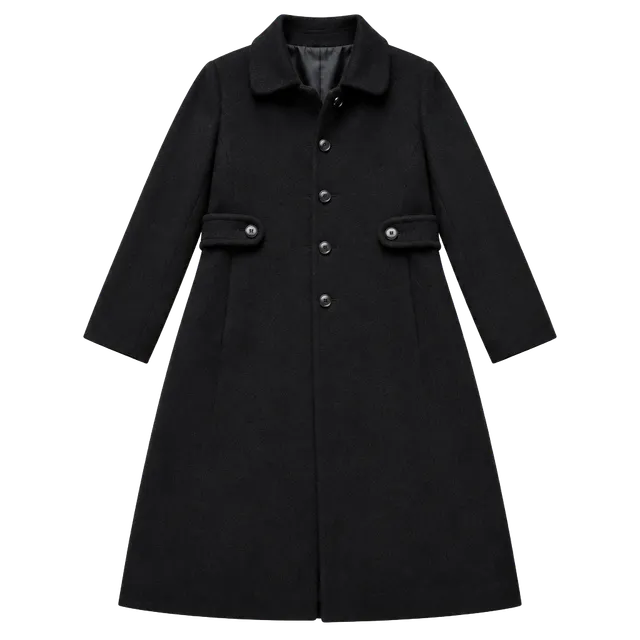Larry Levine Wool Coat Size 8 Black Merino Long jacket. 