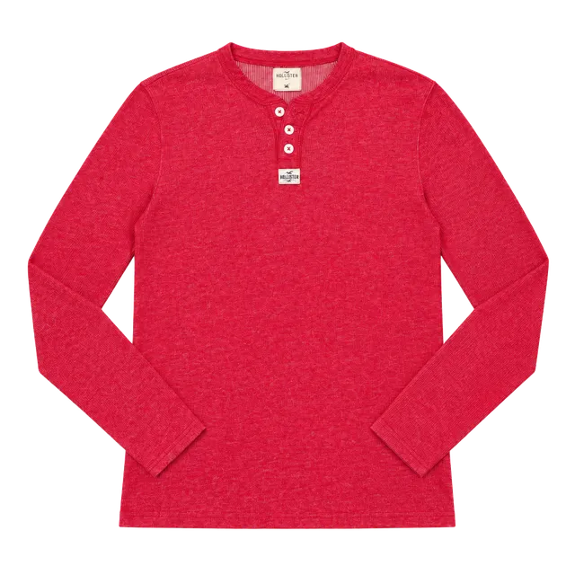 Hollister Thermal Henley Size L Red Long Sleeve
