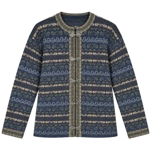Eagle's Eye 100% Wool Nordic Cardigan with Pewter Clasps XL Vintage Cottagecore