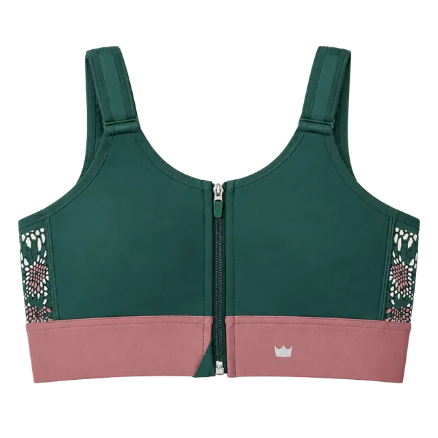 Shefit Women's High Impact Sports Bra Medium Green Front Zip