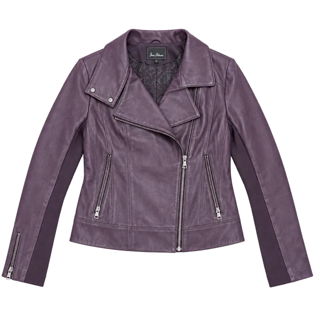Sam Edelman Leather Moto Jacket Size XL Plum Purple Asymmetrical Zip