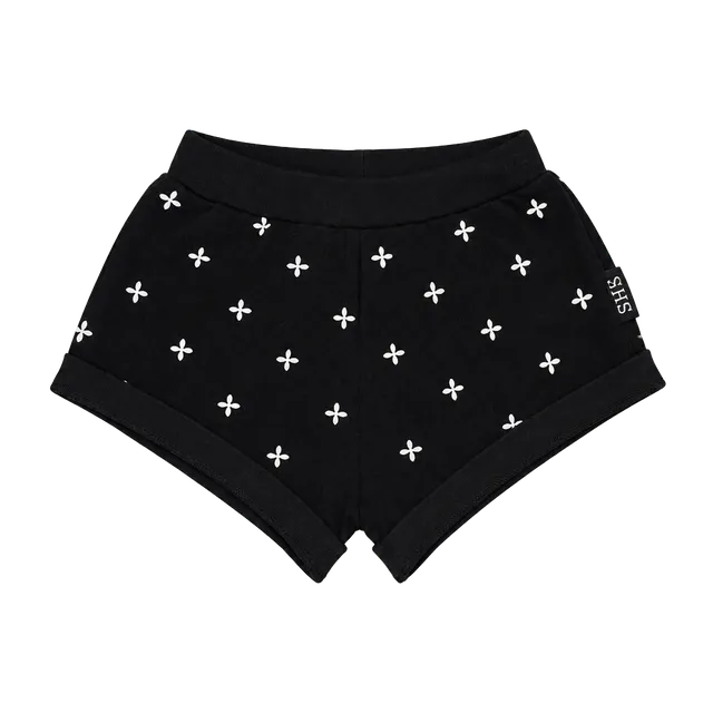 SMFK Garden Shorts Size M Black White Floral Sweatshorts
