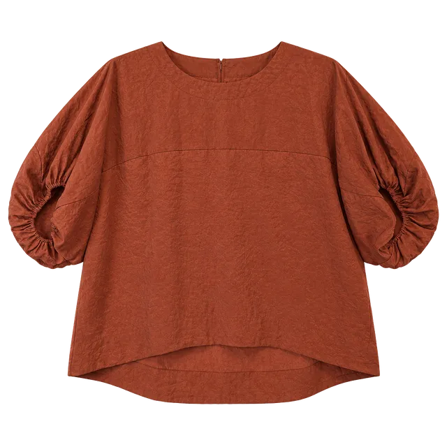 Prologue Womens L Rust Orange Puff Sleeve Blouse Ruched Balloon Sleeve Boho Top