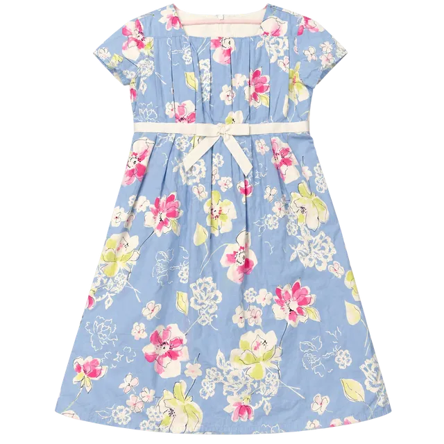 Hanna Andersson Floral Dress Size 150 Blue Short Sleeve Bow