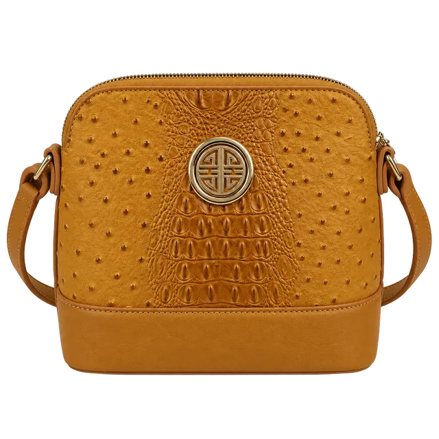 Unbranded Brown Ostrich Crocodile Embossed Crossbody Bag