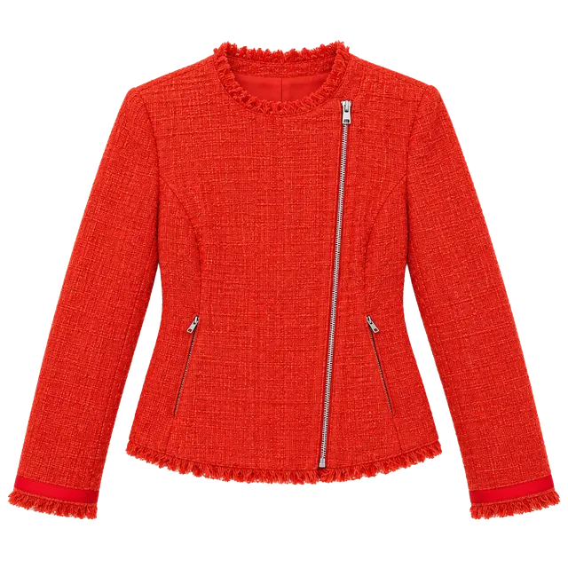 J.Crew Tweed Moto Jacket Size 6 Red Asymmetrical Zip