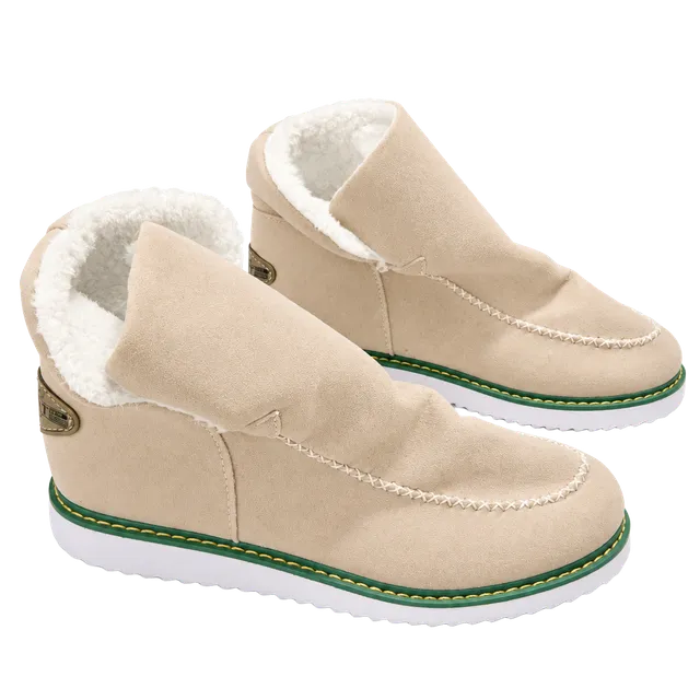 AVSTCFS Ankle Snow Boots Beige Fleece Lined Slip On