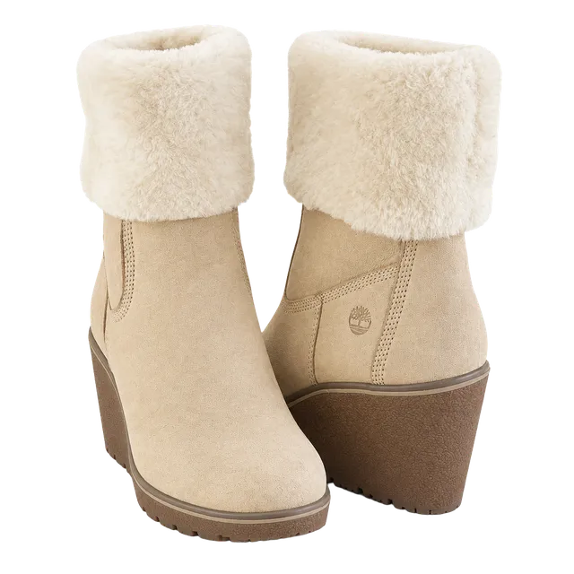 Timberland Wedge Fur Boots Cream Leather