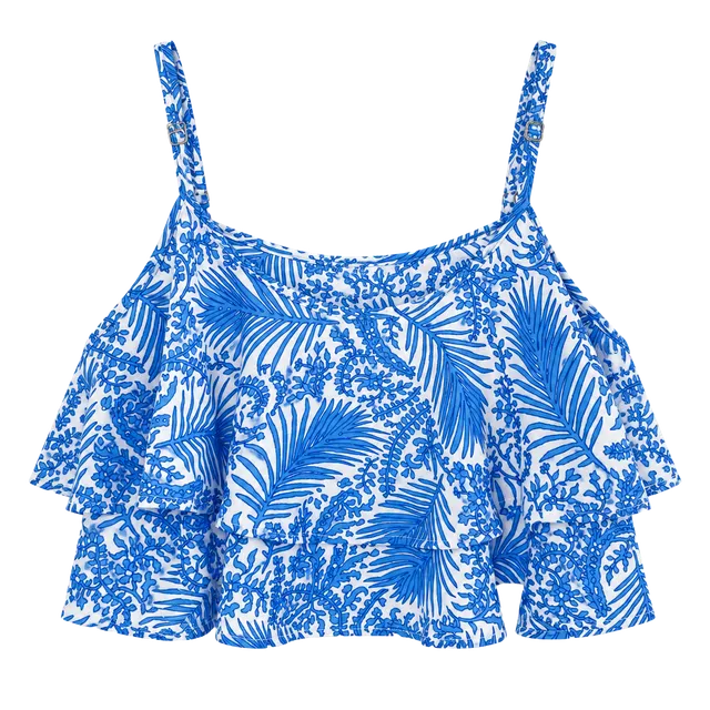 Show Me Your Mumu Crop Top Size Small Blue White Ruffle Camisole