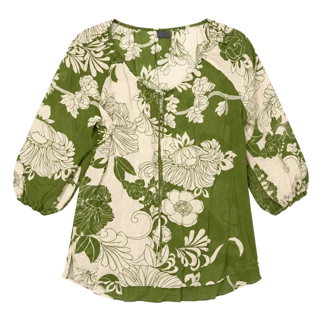 Ann Taylor Silk Floral Blouse Size 10 Green White Tie Neck