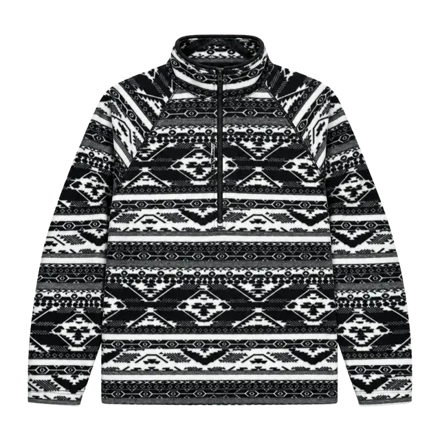 Eddie Bauer Fleece 1/4 Zip Size XL Black White Aztec Pattern Ultrasoft