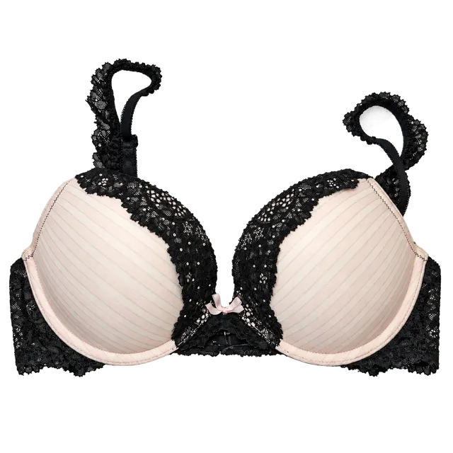 Victoria's Secret Push-Up Bra Pink Striped Black Lace