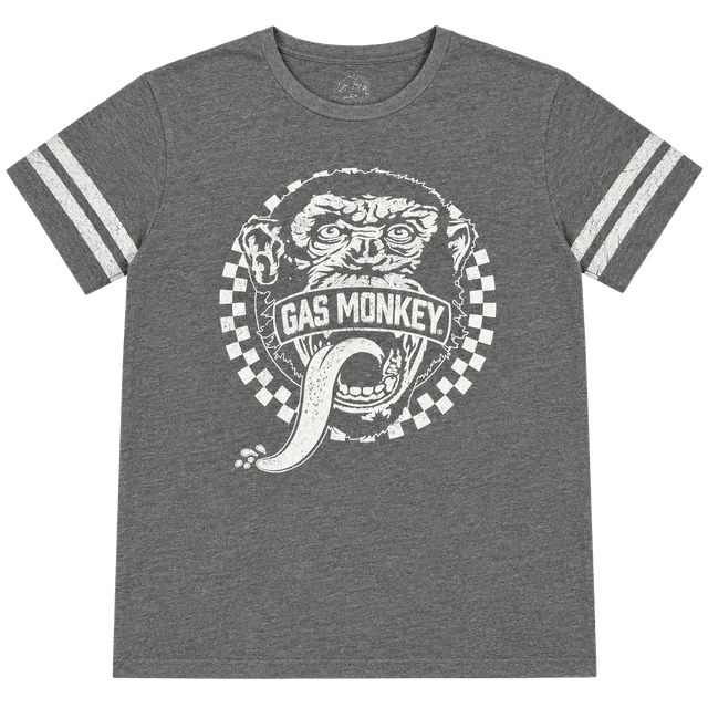 Gas Monkey Garage T-Shirt Size L Gray Graphic Stripe Sleeve