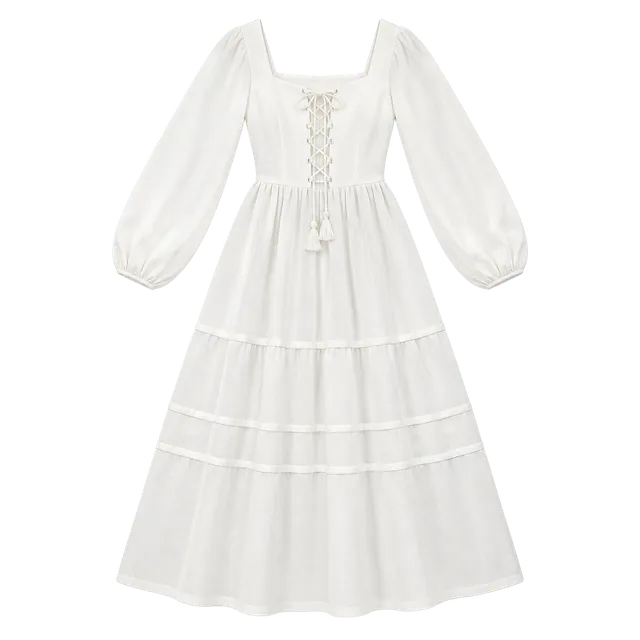  Ruffled Feather Midi Dress White Long Sleeve Mock Neck