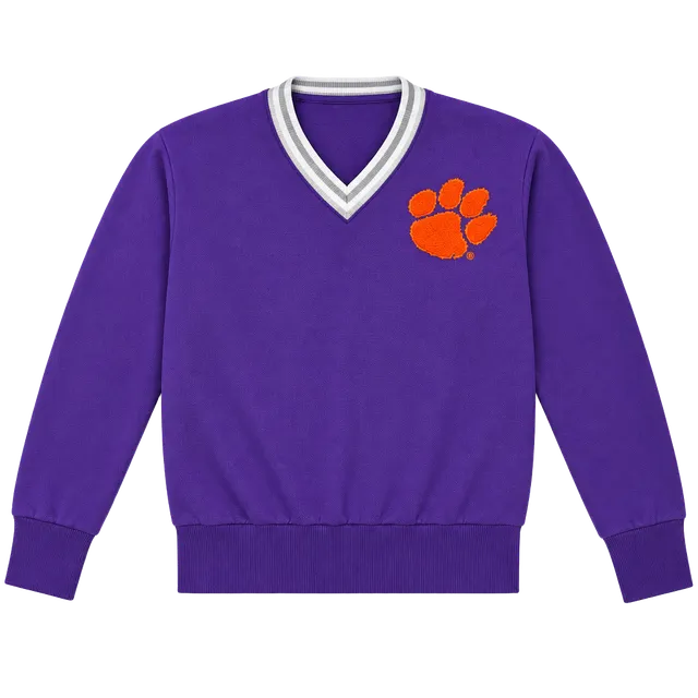 Vintage Zoozatz Clemson Tigers Sweatshirt Size XS Purple Orange V-Neck Pullover