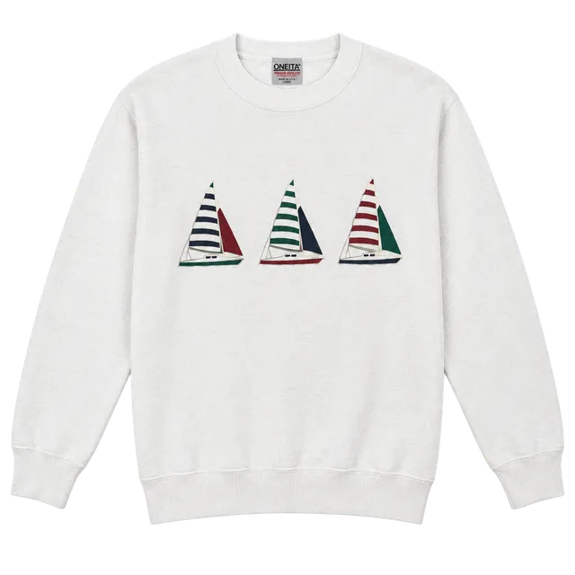 Vintage White Crewneck Sweatshirt with Multicolor/Gold Sailboat Decal Sz M