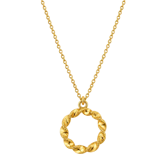 Upcycled Stainless Steel Gold Tone Twisted Circle Pendant Necklace