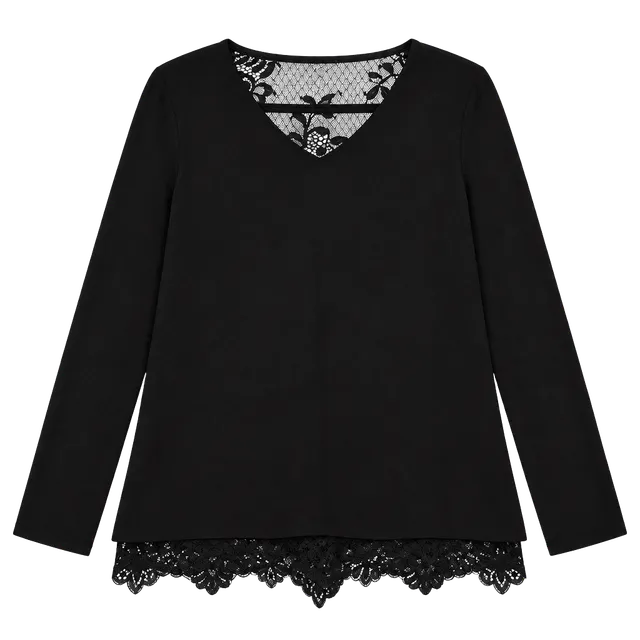 Cabi Black Long Sleeve Lace Trim Top Size S