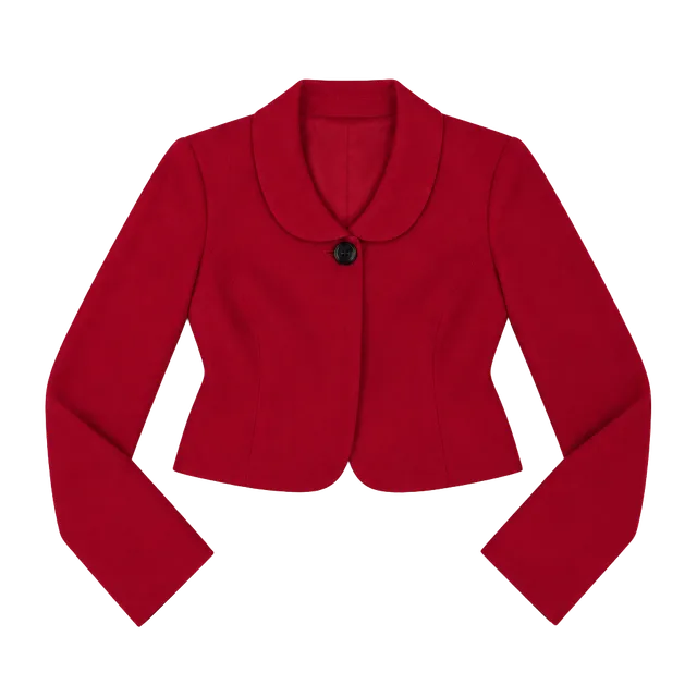 Talbots Red Cropped Blazer Size 4 Scalloped Collar