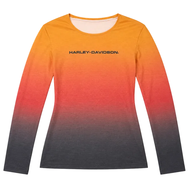 Y2K Harley Davidson Long Sleeve Ombre Shirt Size M Orange Gradient