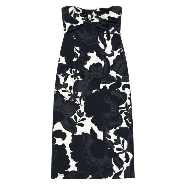 Black and White Floral Strapless Dress